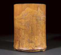 18th century A carved bamboo brushpot